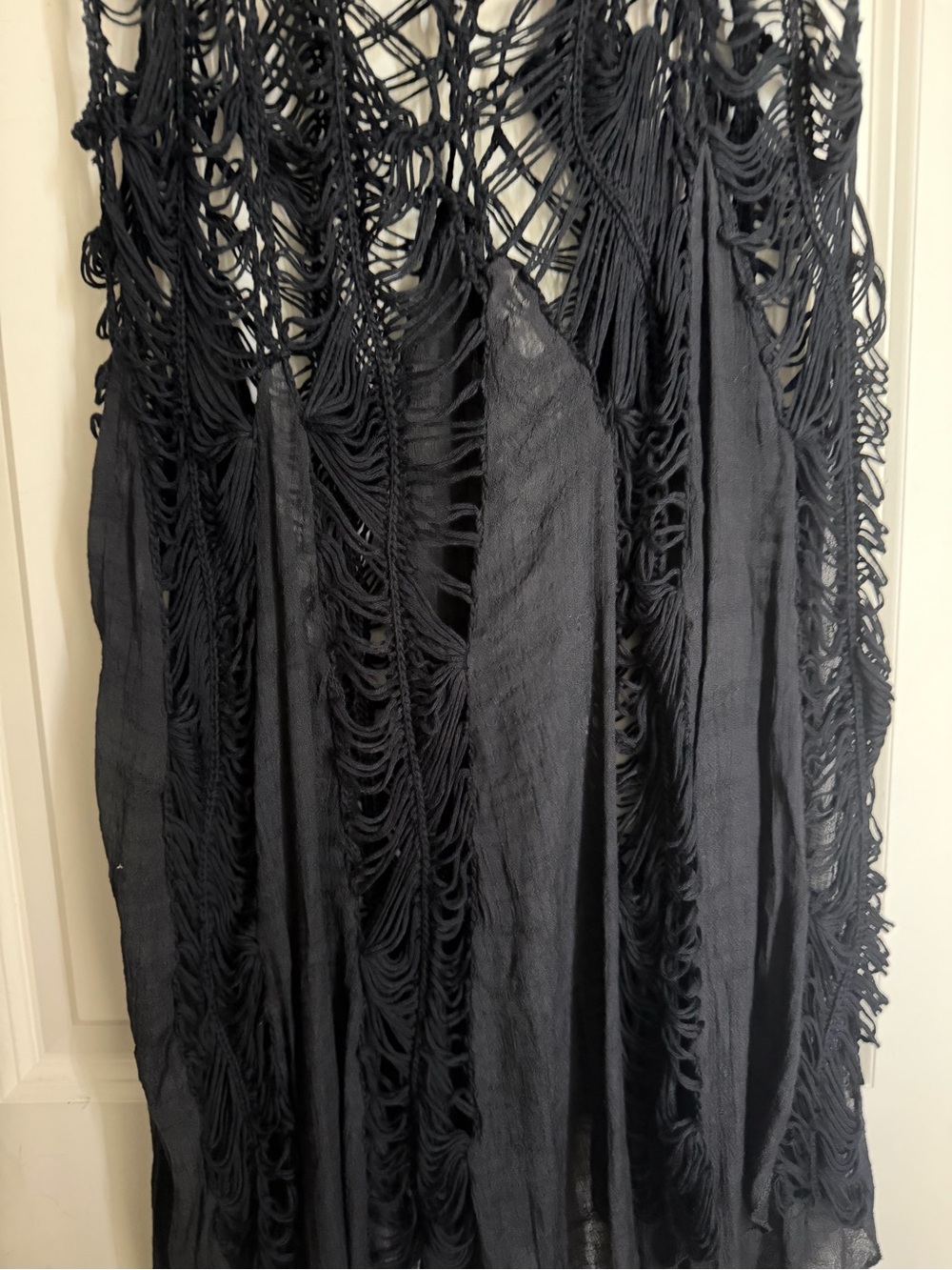Black Boho Macramé Fringe Maxi Dress cover up whimsigoth one size grunge - Picture 3 of 6